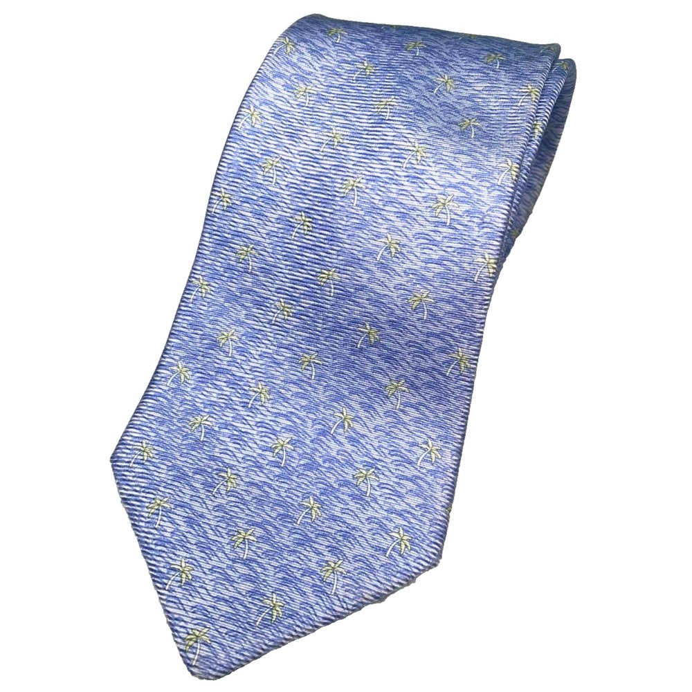 TOMMY HILFIGER BLUE LIME PALM TREES DESIGN SILK TIE / NECKWEAR 60"x3.5" preppy